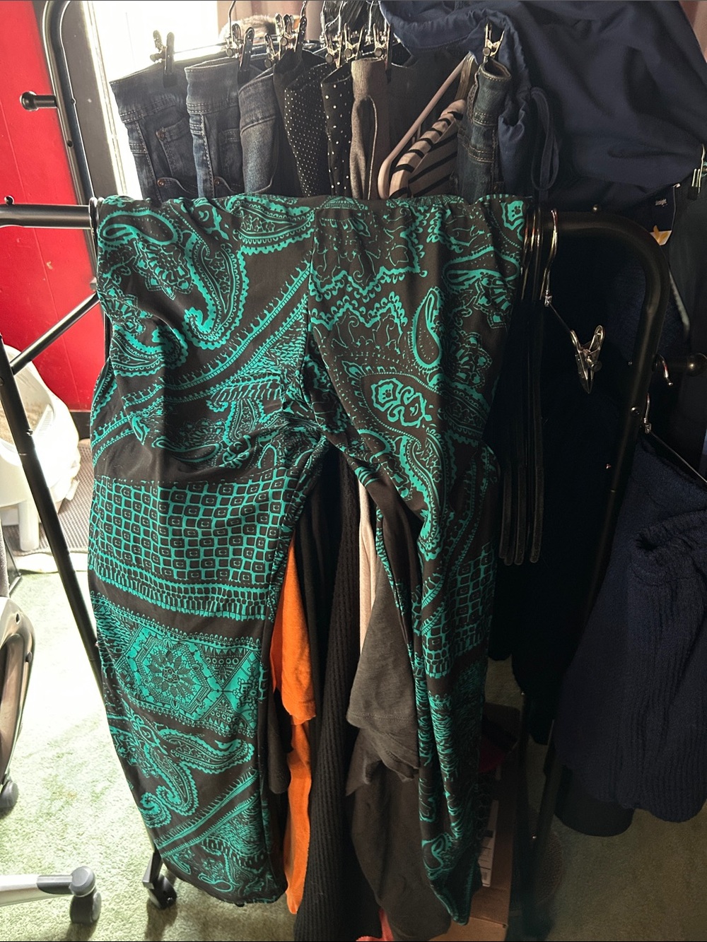 Black & Teal Paisley Print flowy pants